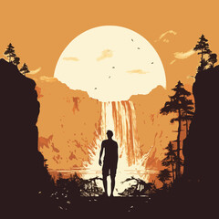 Wall Mural - parksoutdoor waterfall silhouette. Created using Generative AI Technology