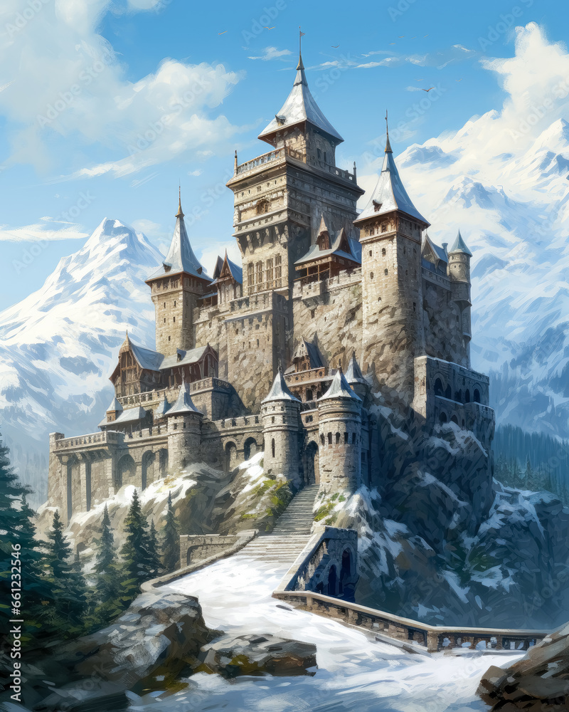 High Fantasy, Medieval Castle, game concept art. Stock Illustration ...