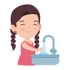 Canvas Print - girl washing hands in sink