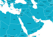 中東地域の地図、英語の国名入り