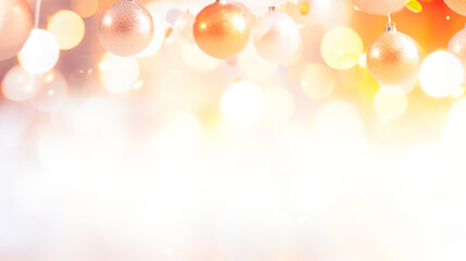 Christmas ball and golden white bokeh background, light blurred light. For art texture, presentation design or web design and web background. Generative ai