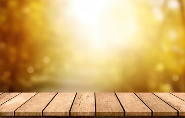 Poster - Wood table top on bokeh autumn nature with effect sun shine background. High quality photo