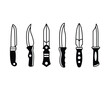 © looli - collection of knives combat weapon blade for military, hunting, camper vector icon design set isolated