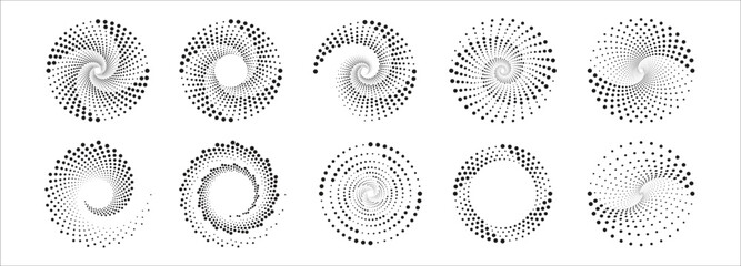 Poster - Half tone circle. Round dotted frame, circles pattern border and abstract halftone graphic design vector set. Abstract circle consisting of many dots set