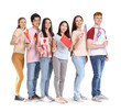 © Pixel-Shot - Young students of language school with flags on white background