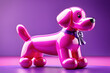 A pink balloon dog in a violet room