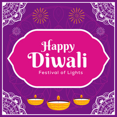 Wall Mural - happy diwali festival of light illustration in flat design