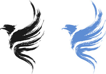 Wall Mural - eagle logo (black & blue) - grunge paintbrush style