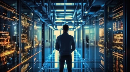 Aufkleber - IT engineer man checking servers in big cloud computing server.