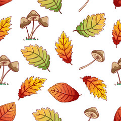 autumn leaves in seamless pattern. maple leaf hand drawing collection