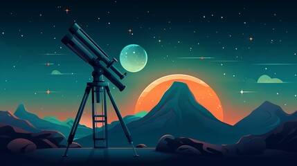 Wall Mural - A telescope in an observatory, exploring the stars and planets in the vast night sky