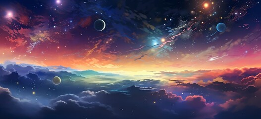 Wall Mural - A mesmerizing cosmic galaxy in the vastness of space, depicted in animated illustrations