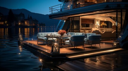 Canvas Print - Luxury boat at night