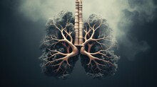 Processing Of Human Lungs With Smoke. No Smoking Concept.