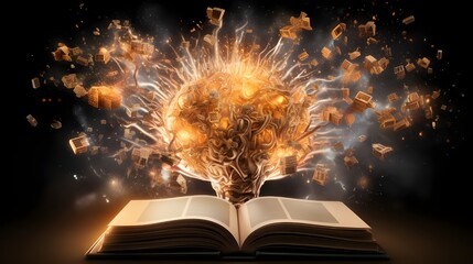  human brain exploding with knowledge and creativity from inside book , earn money by reading books , Generative AI