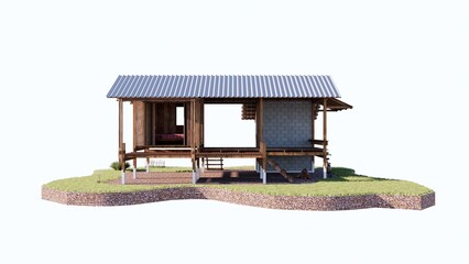 asia wood house 3D rendering 1 bedroom 1 toilet