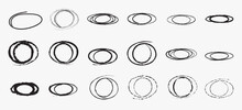 Doodle Oval. Hand Drawn Ovals And Circles Set. Hand-drawn Ellipse, Round Grunge Frame And Circled Doodle Isolated Icon Set. Ellipses In Doodle Style. Set Of Vector Illustration.