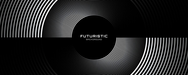 Poster - 3D techno abstract background overlap layer on dark space with glowing white circles shape decoration. Modern graphic design element lines style concept for banner, flyer, card, or brochure cover