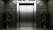 a photo of Digital composite of Elevator in modern office building with plants in front of elevator door Generative AI
