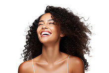 Studio Portrait Of A Beautiful African American Woman With Clean Healthy Skin Isolated On Transparent Png Background.
