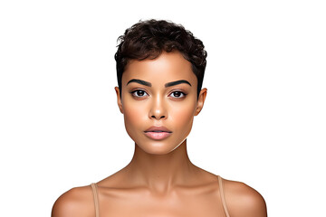Wall Mural - Studio portrait of a beautiful African American woman with clean healthy skin isolated on transparent png background.