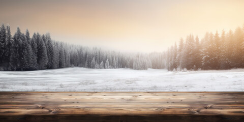 Wall Mural - Empty table before a snowy landscape