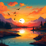Fototapeta  - Beautiful sunset view for poster background