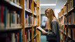 © AspctStyle - Young college student walking through library rows in search of literature for lecture
