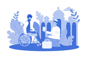 Wall Mural - Muslim man helping disabled people on Ramadan day