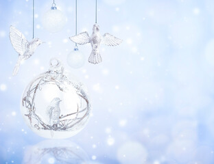 Wall Mural - christmas decoration on blue background with bokeh with copy space