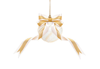 Wall Mural - christmas ornament with gold bow on transparent background