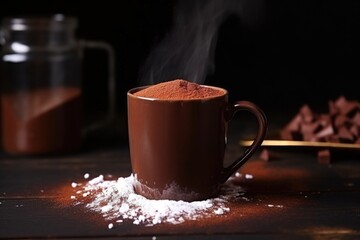 Canvas Print - mix of hot chocolate powder and water in a black mug