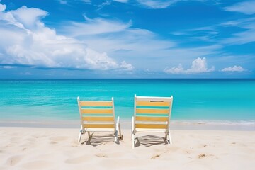 Poster - Two beach chairs on tropical vacation at sea
