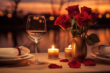 Poster - A table set for a romantic dinner on the beach