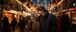 romantic couple in love at a christmas market