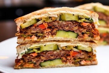 Sticker - cutaway view of layered sandwich with pickles