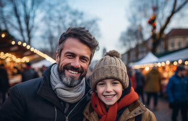 Wall Mural - father with his grandaughter at a christmas market