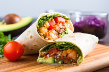 Wall Mural - wrap with cooked shrimp, avocado, and salsa