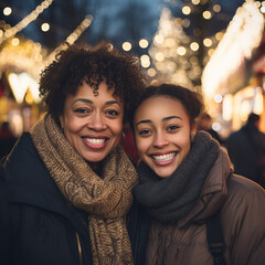 Poster - black grandmother and her grandchild at a christmas market