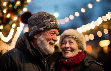 Canvas Print - elderly couple at a christmas market