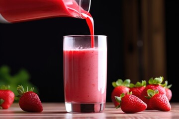 Wall Mural - close-up of a strawberry smoothie poured into a glass