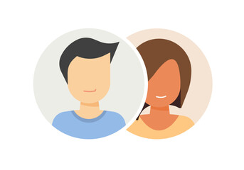 Two users icon as cooperation participant work together vector graphic, man woman join merge link online virtual spectators, internet group team share access connect, man woman couple meeting symbol