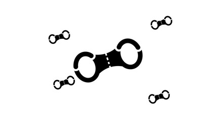Poster - Zoom in and out animation the handcuffs symbol. Large black symbol in the center and four small symbols around. Seamless looped 4k animation on white background