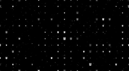 Poster - Template animation of evenly spaced alarm clock symbols of different sizes and opacity. Animation of transparency and size. Seamless looped 4k animation on black background with stars