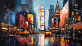 Fototapeta Nowy Jork - illustration de centre ville pleine de couleurs avec des véhicules 