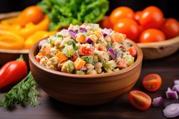 Poster - a bowl of chickpea salad near colorful vegetables