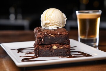 Canvas Print - brownie with a scoop of vanilla ice cream