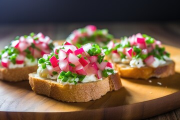 Canvas Print - bruschetta with radish and chopped green onions