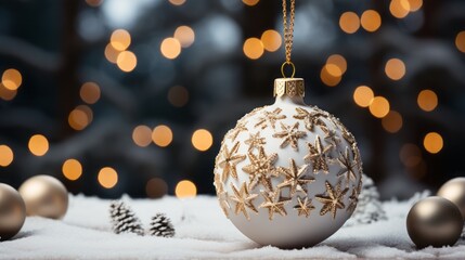 Poster -  aesthetic christmas background with pinecones in the foreground