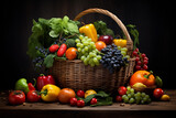 Fototapeta Kuchnia - Many vegetables and fruits in the basket